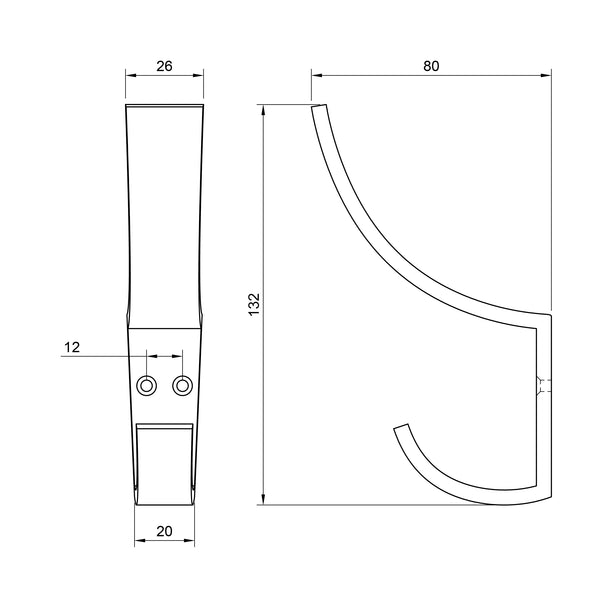  Technical drawing of a coat hook with dimensions labeled
