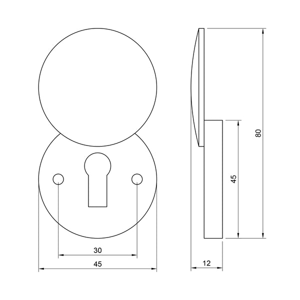  Technical drawing of a door lock escutcheon with dimensions