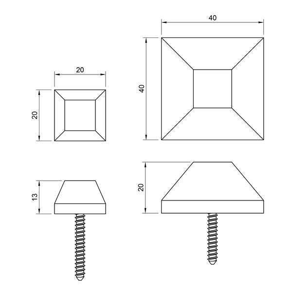  Technical drawing of a screw in stud with dimensions.