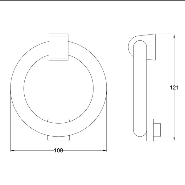  Tech Drawing of Unlacquered Brass Ring Door Knocker