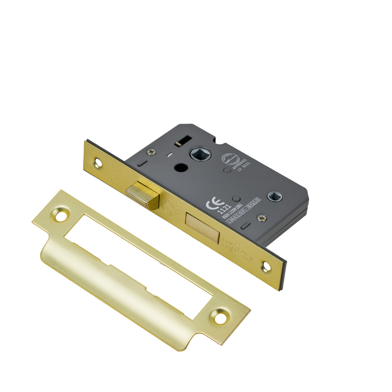 SHOW Bathroom Sash Lock - 2.5 Inch with Satin Brass finished forend and striker plate