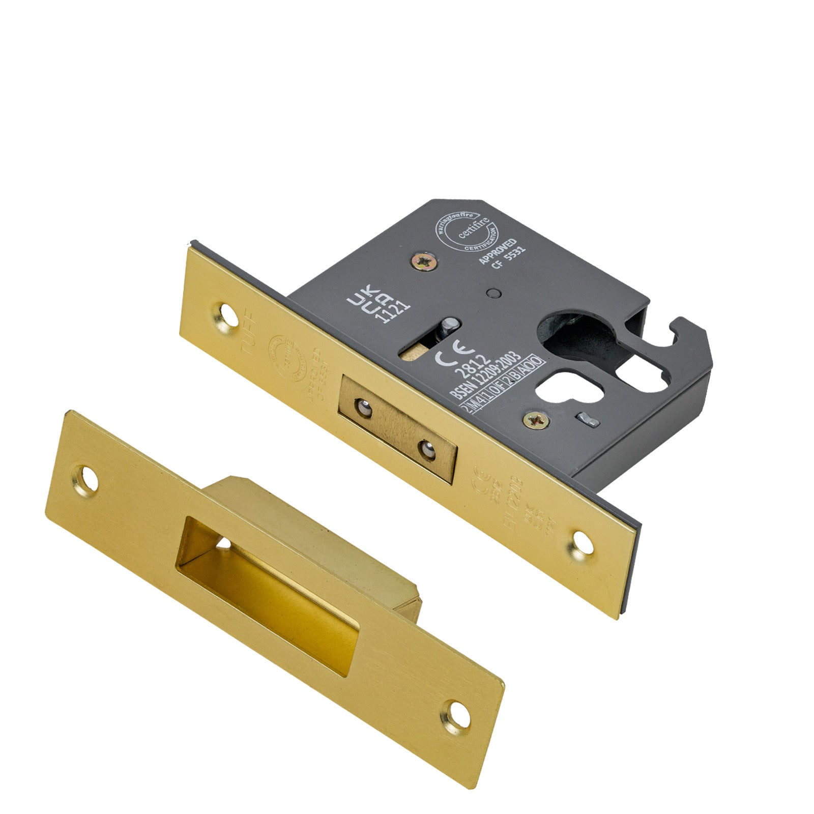 SHOW 3 Lever Euro Deadlock - 2.5 Inch with Satin Brass finished forend and striker plate