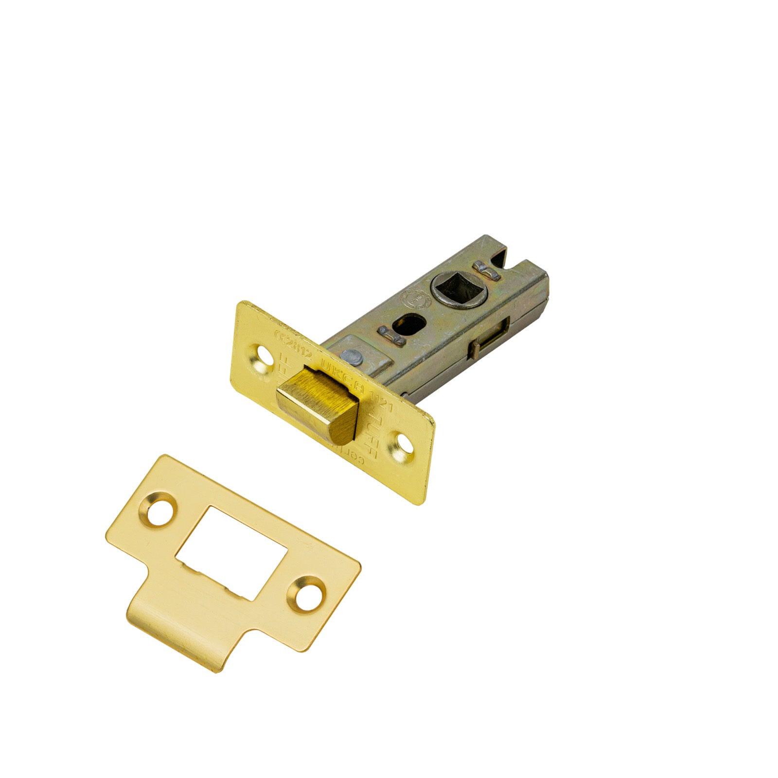 SHOW Tubular Latch - 2.5 Inch with Satin Brass finished forend and striker plate