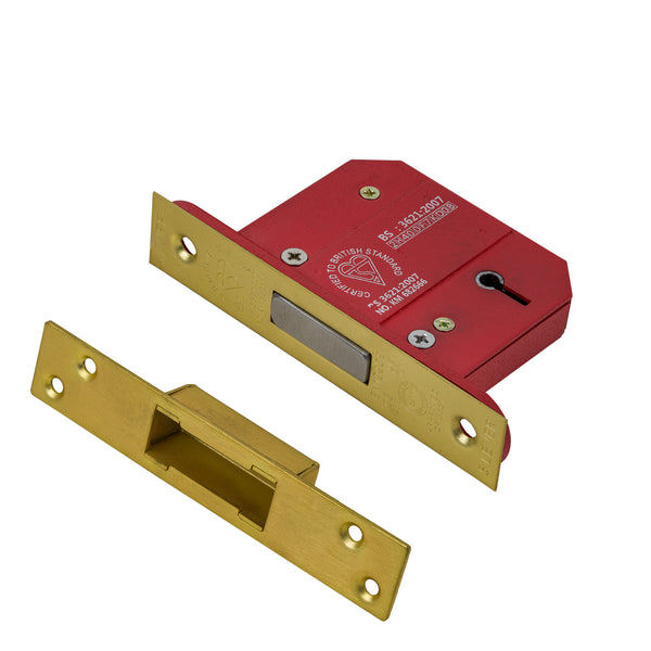 SHOW 5 Lever Deadlock - 2.5 Inch with Satin Brass finished forend and striker plate