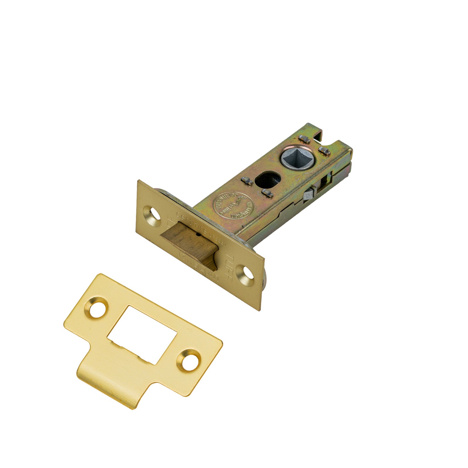 SHOW Heavy Duty Tubular Latch - 3 Inch with Satin Brass finished forend and striker plate