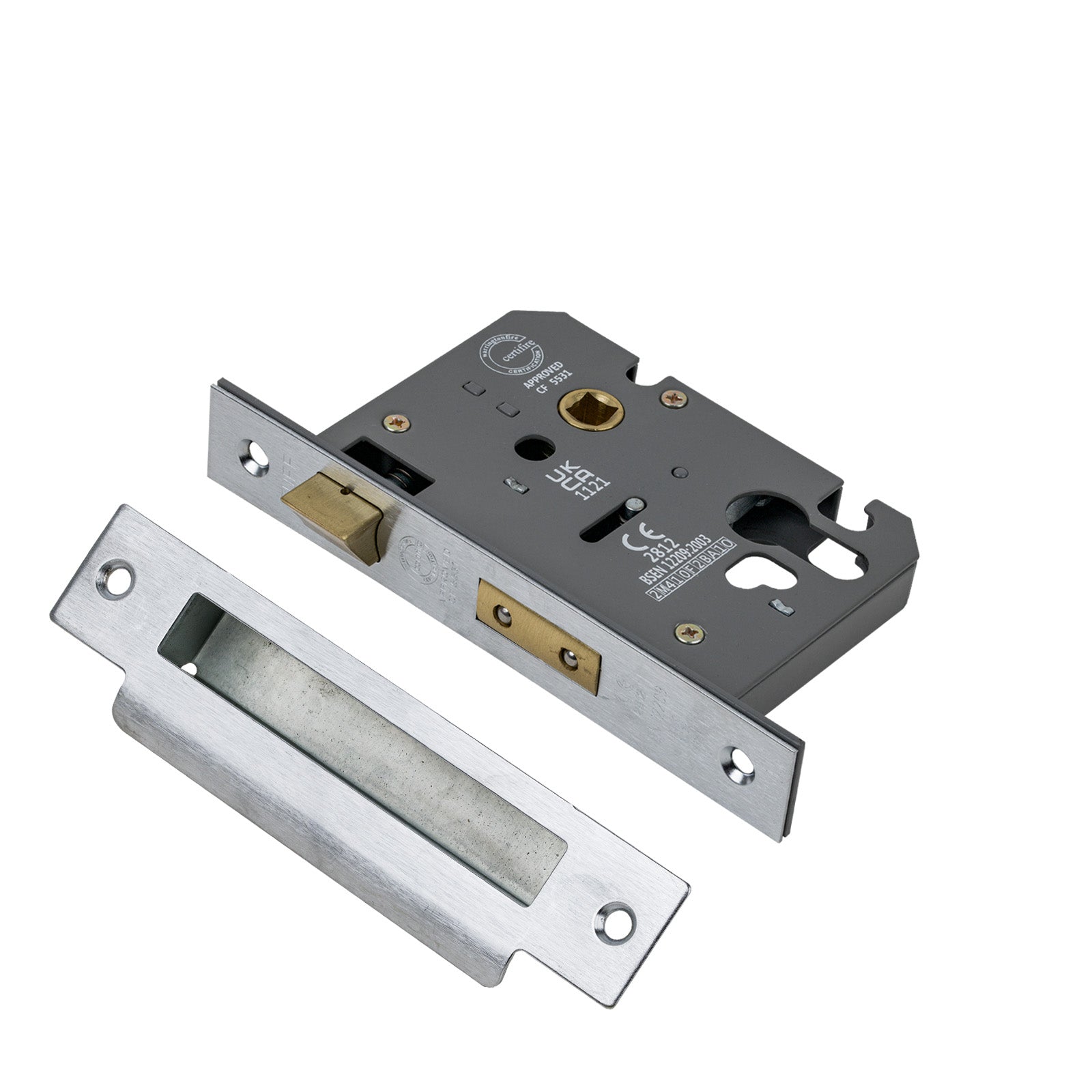 SHOW 3 Lever Euro Sash Lock - 3 Inch with Satin Chrome finished forend and striker plate