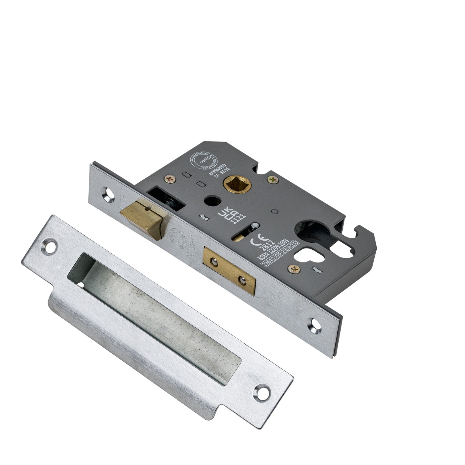 SHOW 3 Lever Euro Sash Lock - 2.5 Inch with Satin Chrome finished forend and striker plate