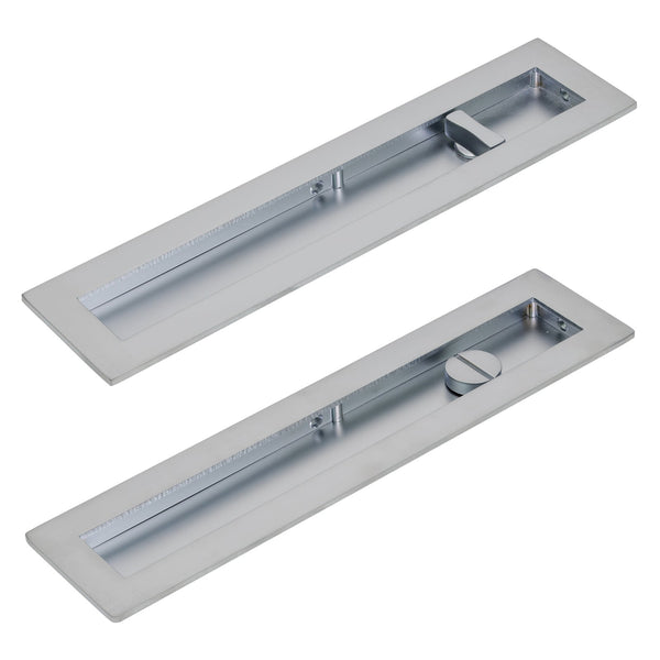 SHOW 250mm Satin Chrome Plain Rectangular Flush Pull - Privacy Set