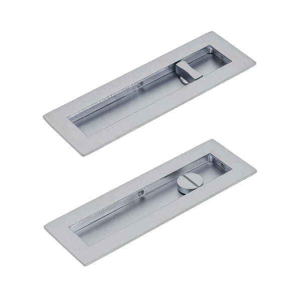 SHOW 175mm Satin Chrome Plain Rectangular Flush Pull - Privacy Set
