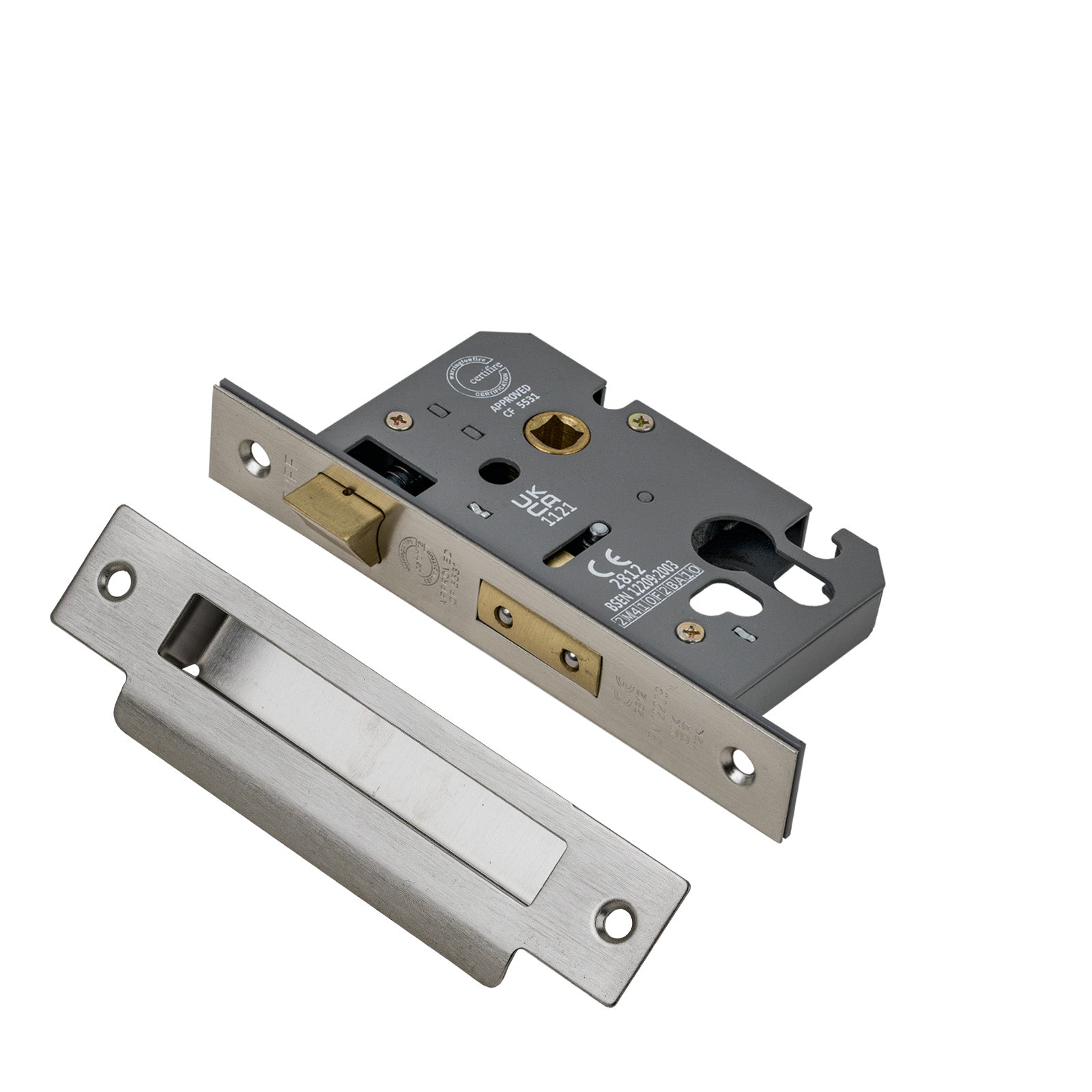 SHOW 3 Lever Euro Sash Lock - 2.5 Inch with Nickel finished forend and striker plate