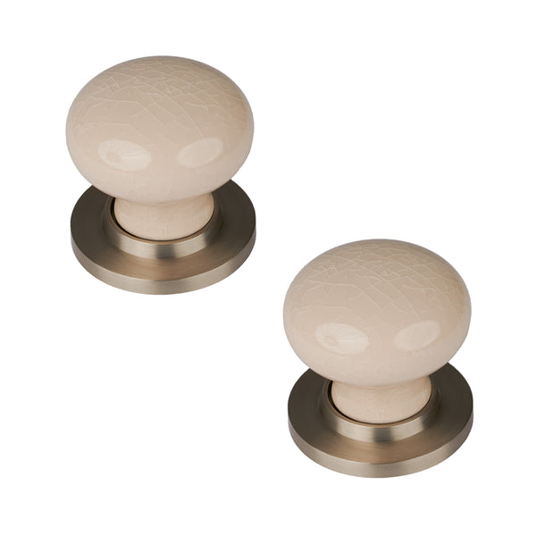 SHOW Cream Crackle Ceramic Door Knob with Satin Nickel Rose