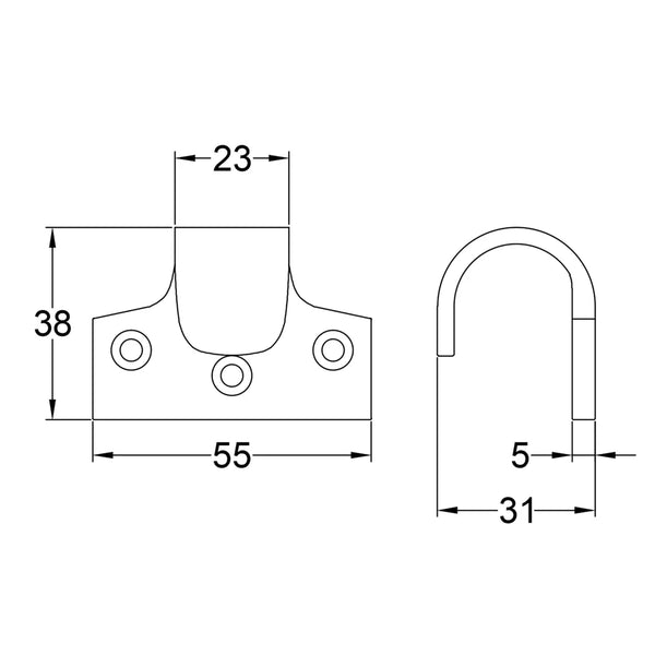   tech drawing of Unlacquered Brass Sash Lift Hooks