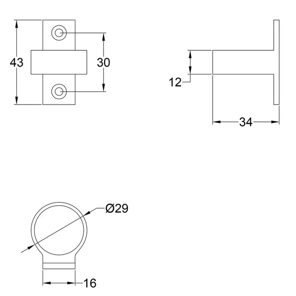  Tech drawing of Unlacquered Brass Sash Ring Pulls