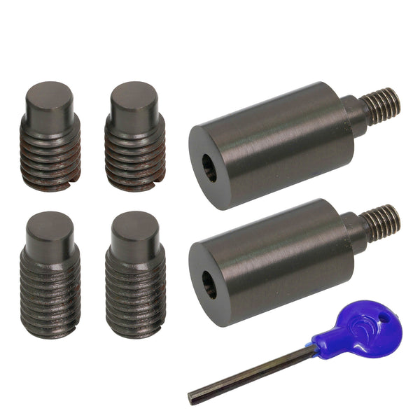 A set of Matt bronze Sash Stop and a blue-handled hex key on a plain white background.