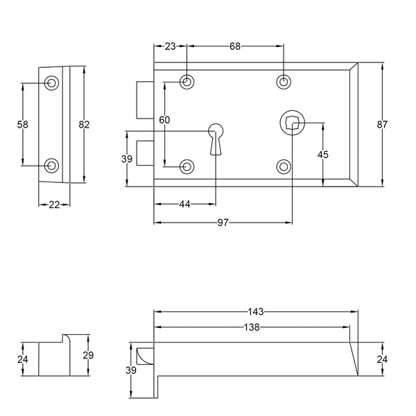  Thumbnail Drawing of Small Cast Iron Rim Lock