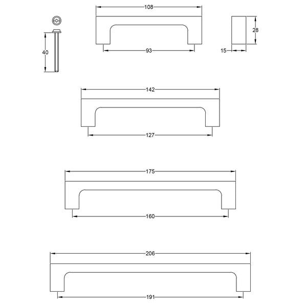  Technical Drawing of Hammered Square Pull Handles