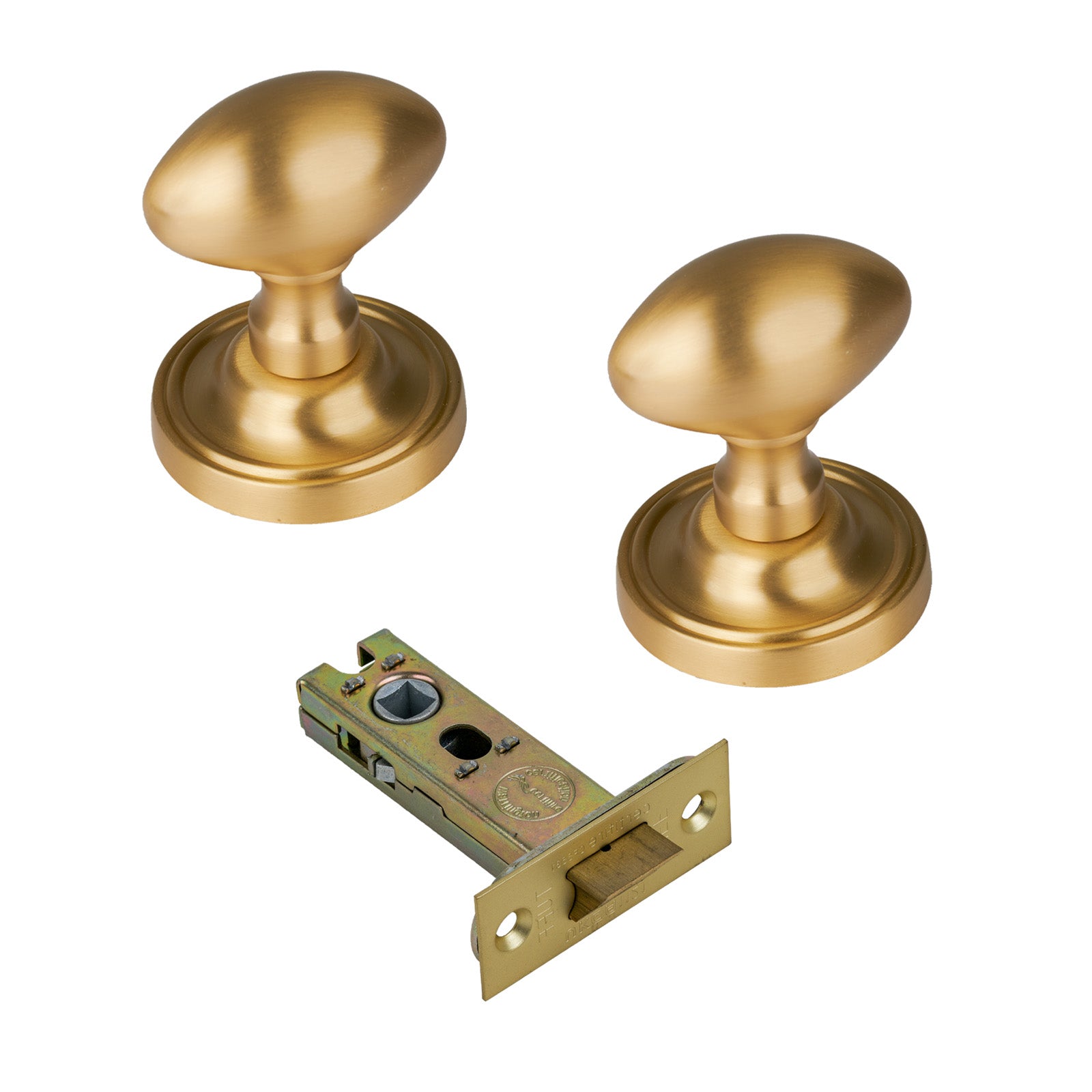 Chelsea Door Knob on Rose with Satin Brass 3 inch latch set
