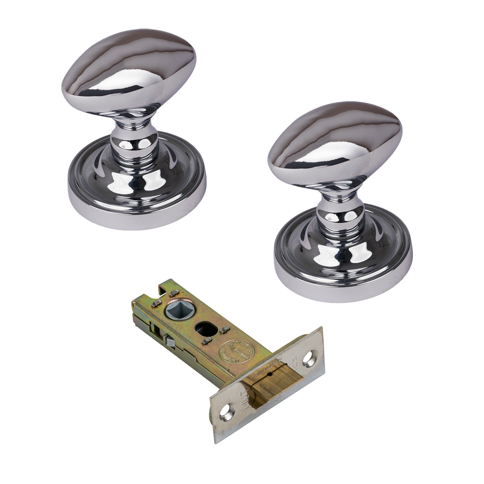 Chelsea Door Knob on Rose with Polished Chrome 3 inch latch set