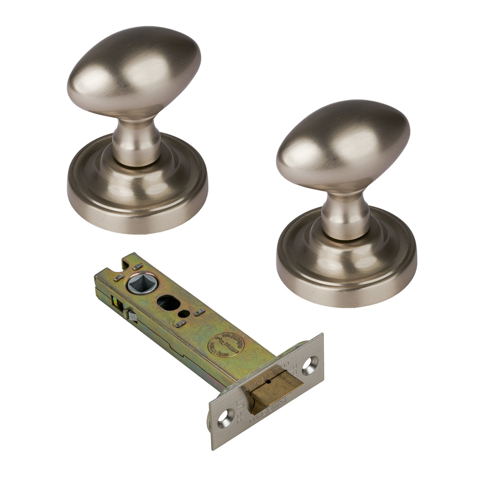 Chelsea Door Knob on Rose with Satin Nickel 4 inch latch set