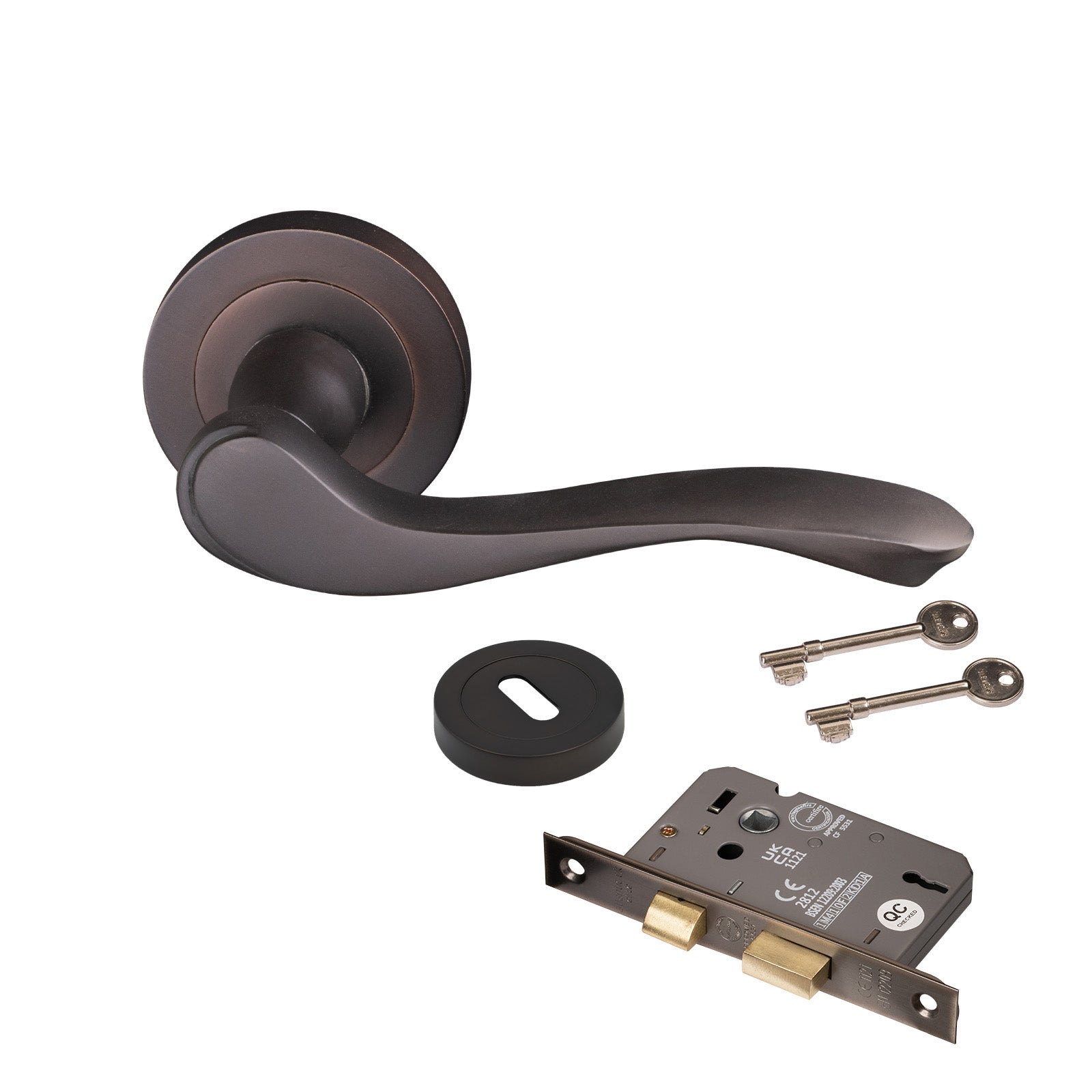 bronze round rose door handles lock set