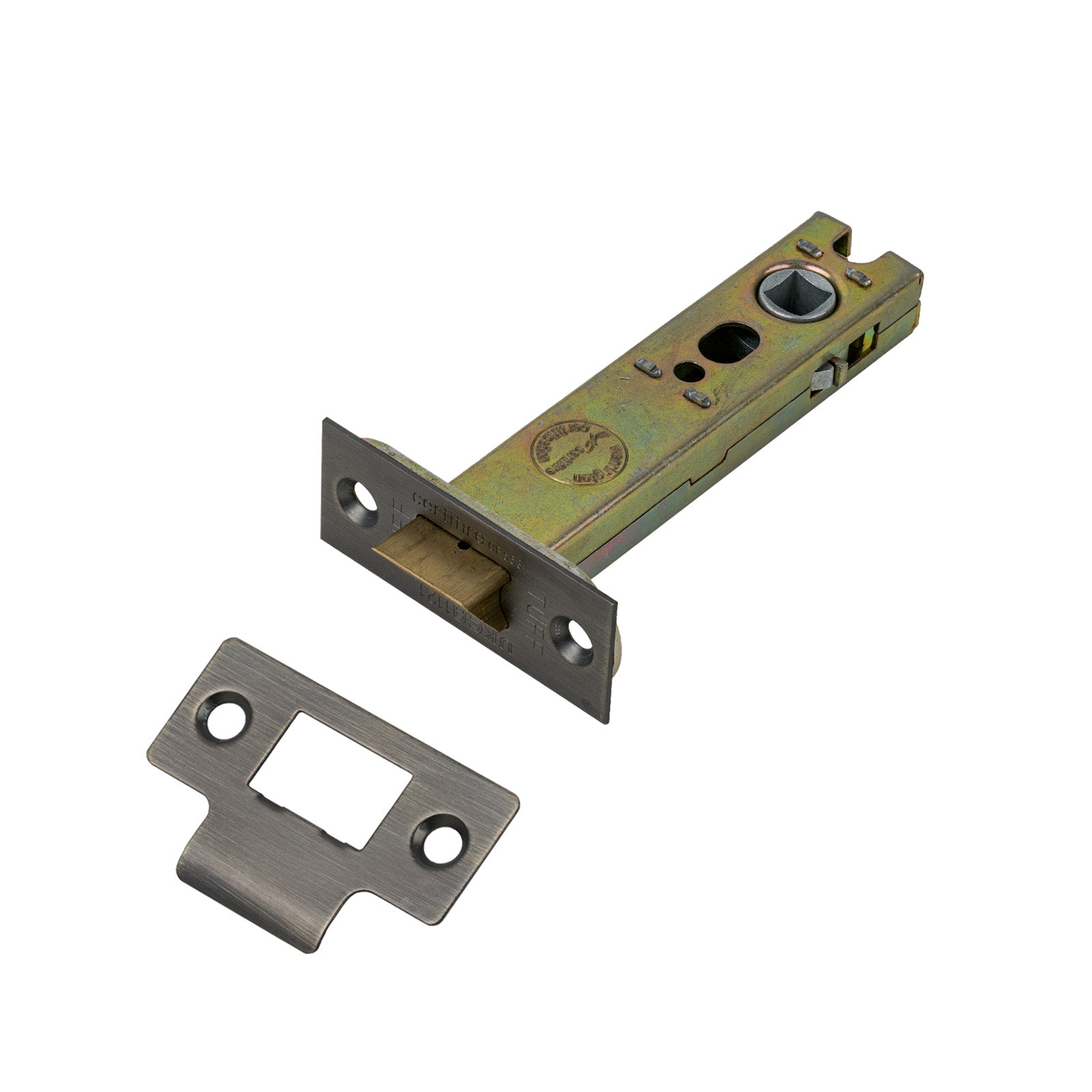 SHOW Heavy Duty Tubular Latch - 4 Inch with Urban Bronze finished forend and striker plate