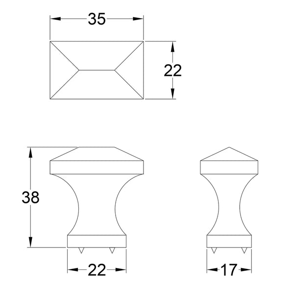 Tech drawing Unlacquered Brass Pyramid Cabinet Knob