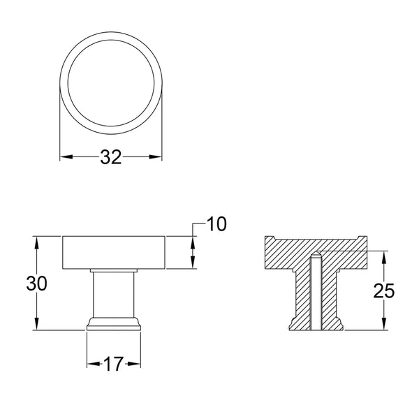  Tech Drawing of Unlacquered Brass Florence Cabinet Knob