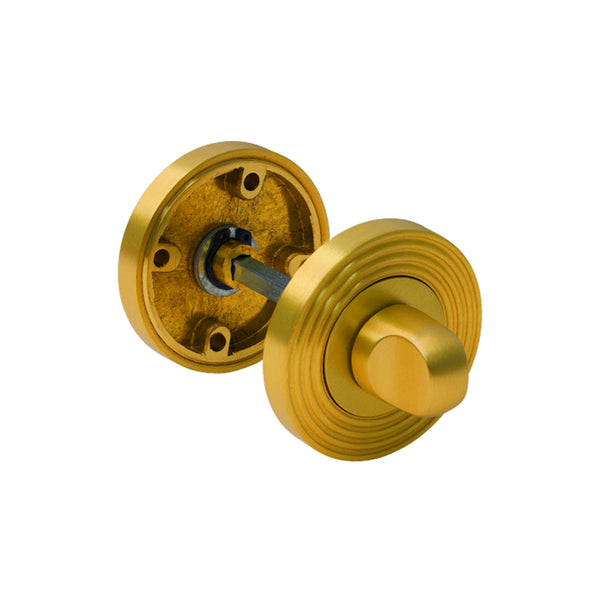  Round Reeded Bathroom Turn & Release in Satin brass