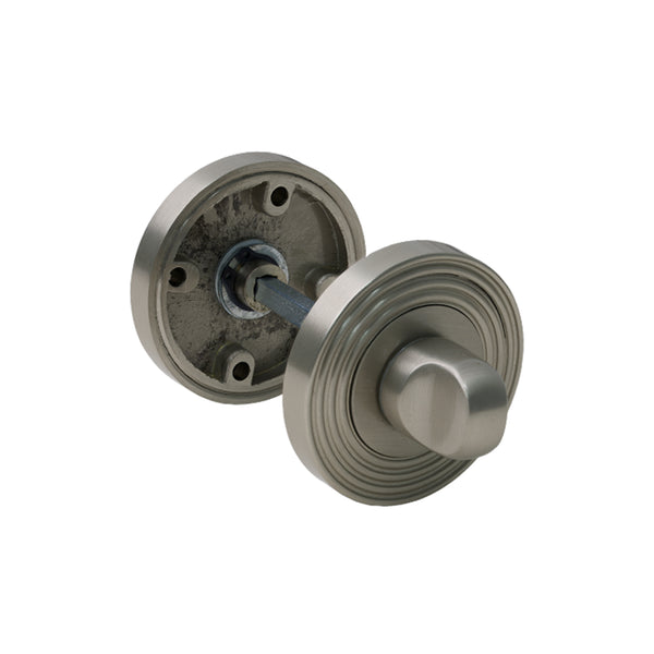  Round Reeded Bathroom Turn & Release in Satin Nickel