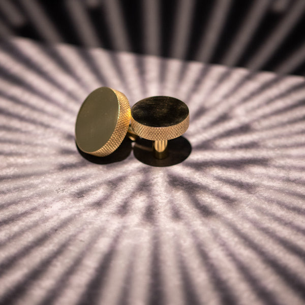  Hover Image of Unlacquered Brass Knurled Disc Cabinet Knob