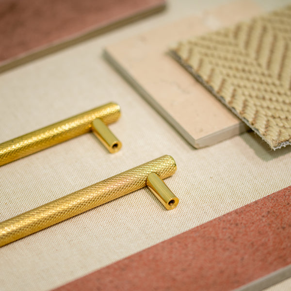  Hover Image of Unlacquered Brass Knurled Cabinet Pull Handle