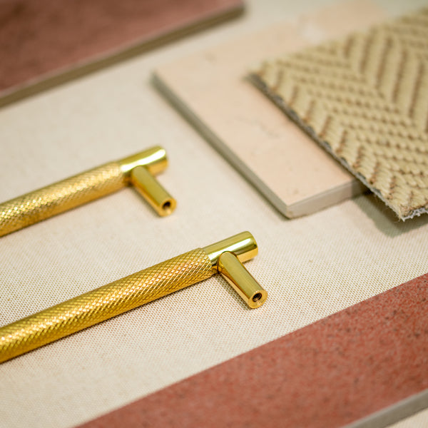  Hover Image of Unlacquered Brass Partial Knurled Cabinet Pull Handle