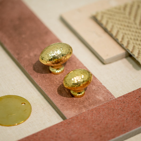  Hover Image of Unlacquered Brass Hammered Victorian Oval Cabinet Knob