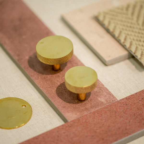  Hover Image of Unlacquered Brass Knurled Disc Cabinet Knob