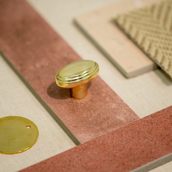  Hover Image of Unlacquered Brass Stepped Oval Cabinet Knob