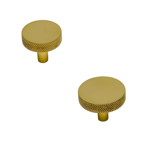 Variant Level Image of Unlacquered Brass Knurled Disc Cabinet Knob