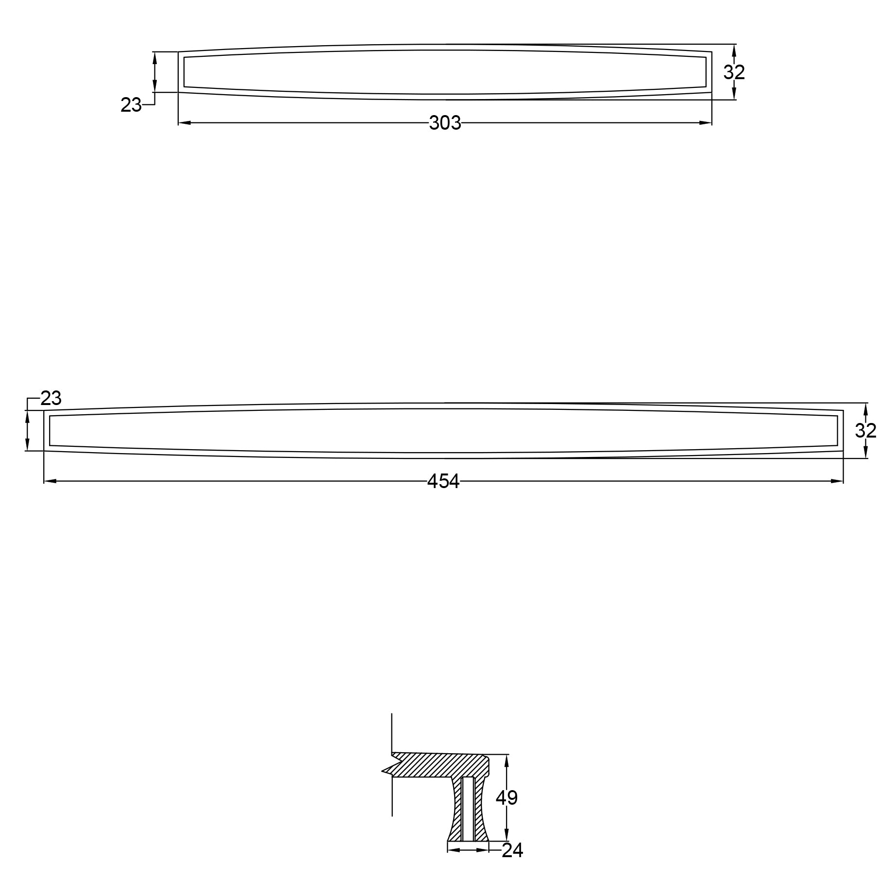 SHOW Technical Drawing of Large Deco Door Pull Handle