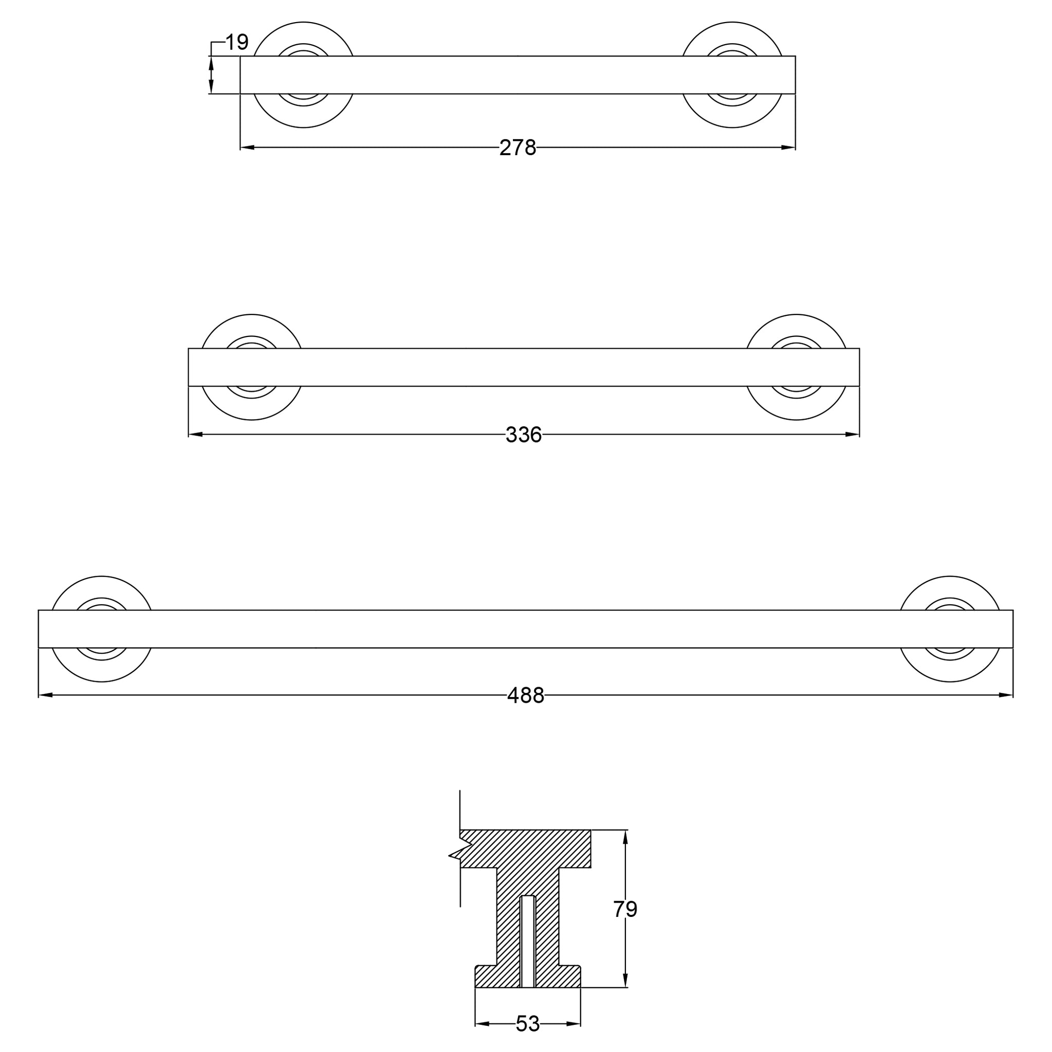 SHOW Technical Drawing of Large Classic Pull Handle