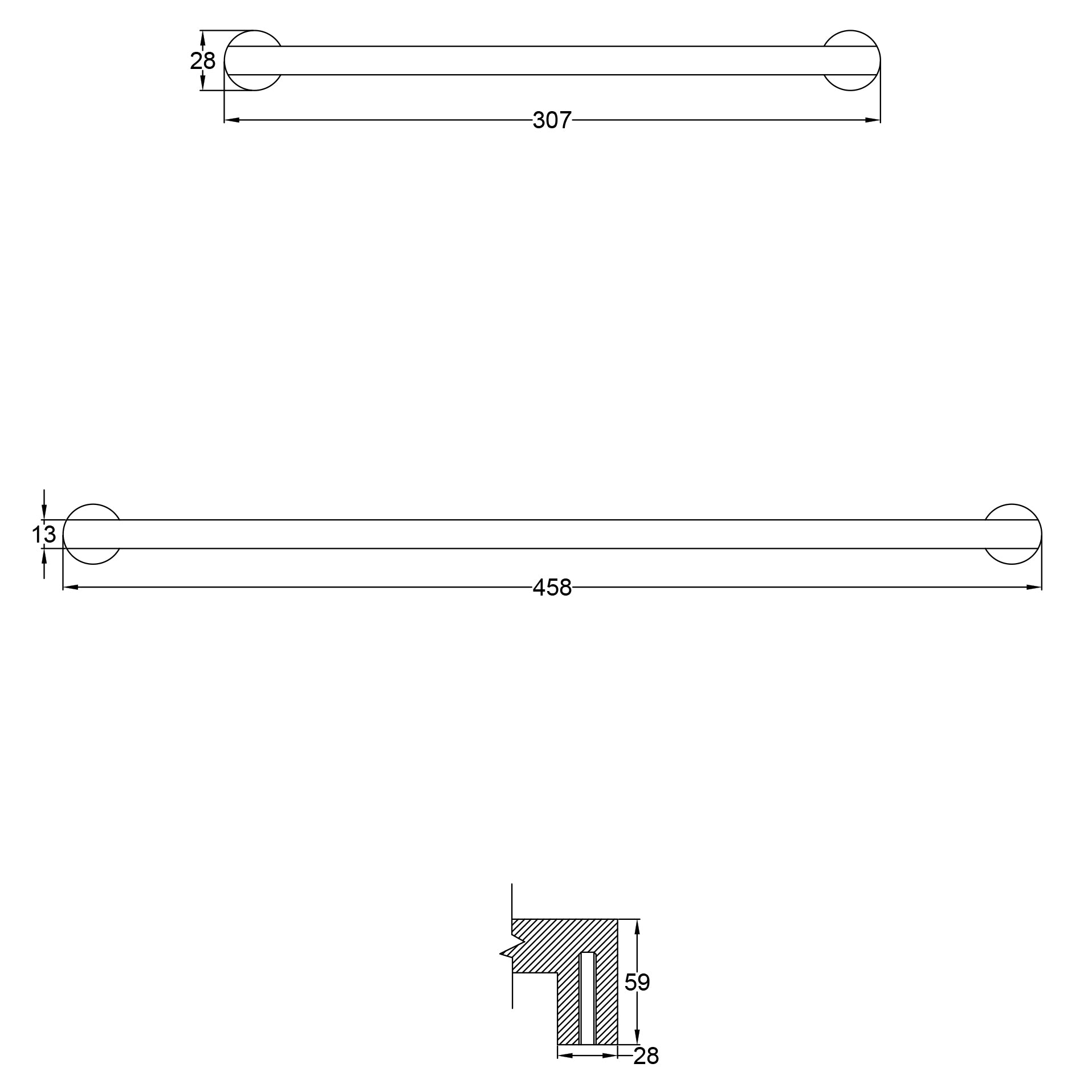 SHOW Technical Drawing of Large Apollo Door Pull Handle