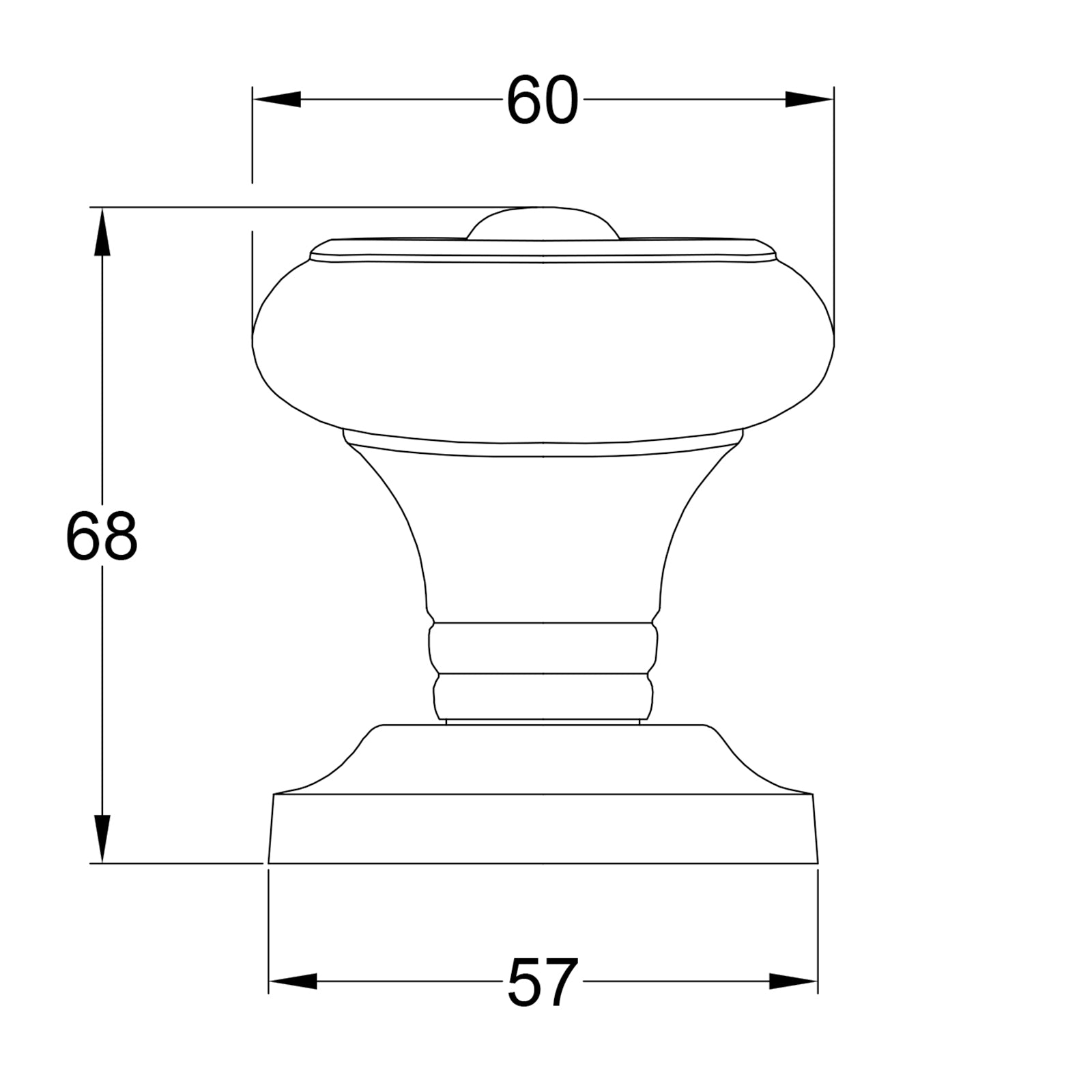 SHOW Technical Drawing of Aylesbury Door Knob on Rose