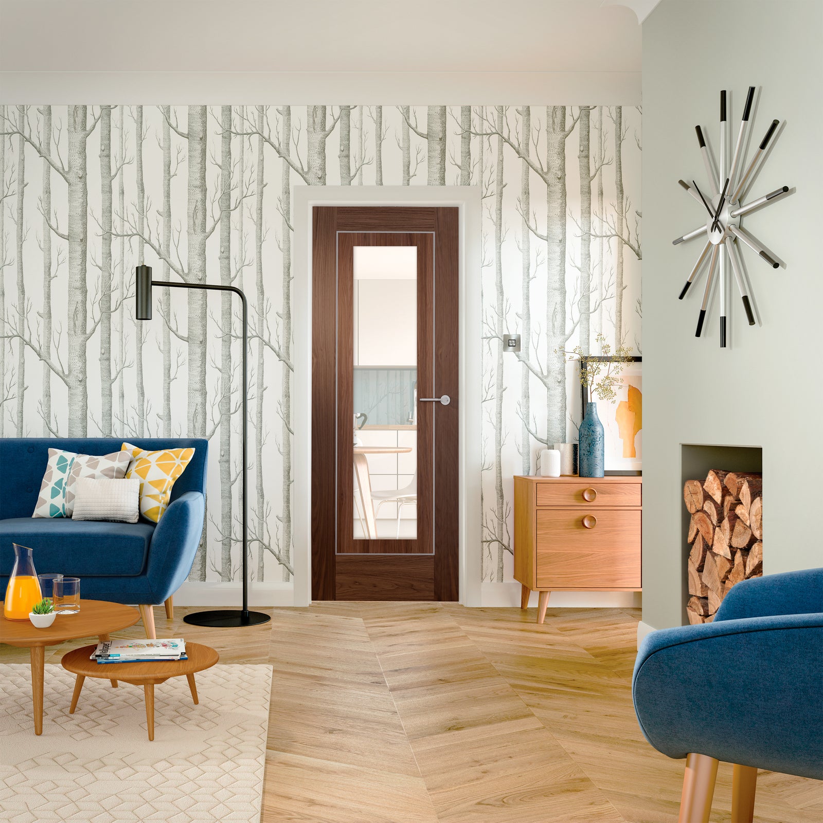 SHOW Internal Walnut Varese Door with Clear Glass lifestyle