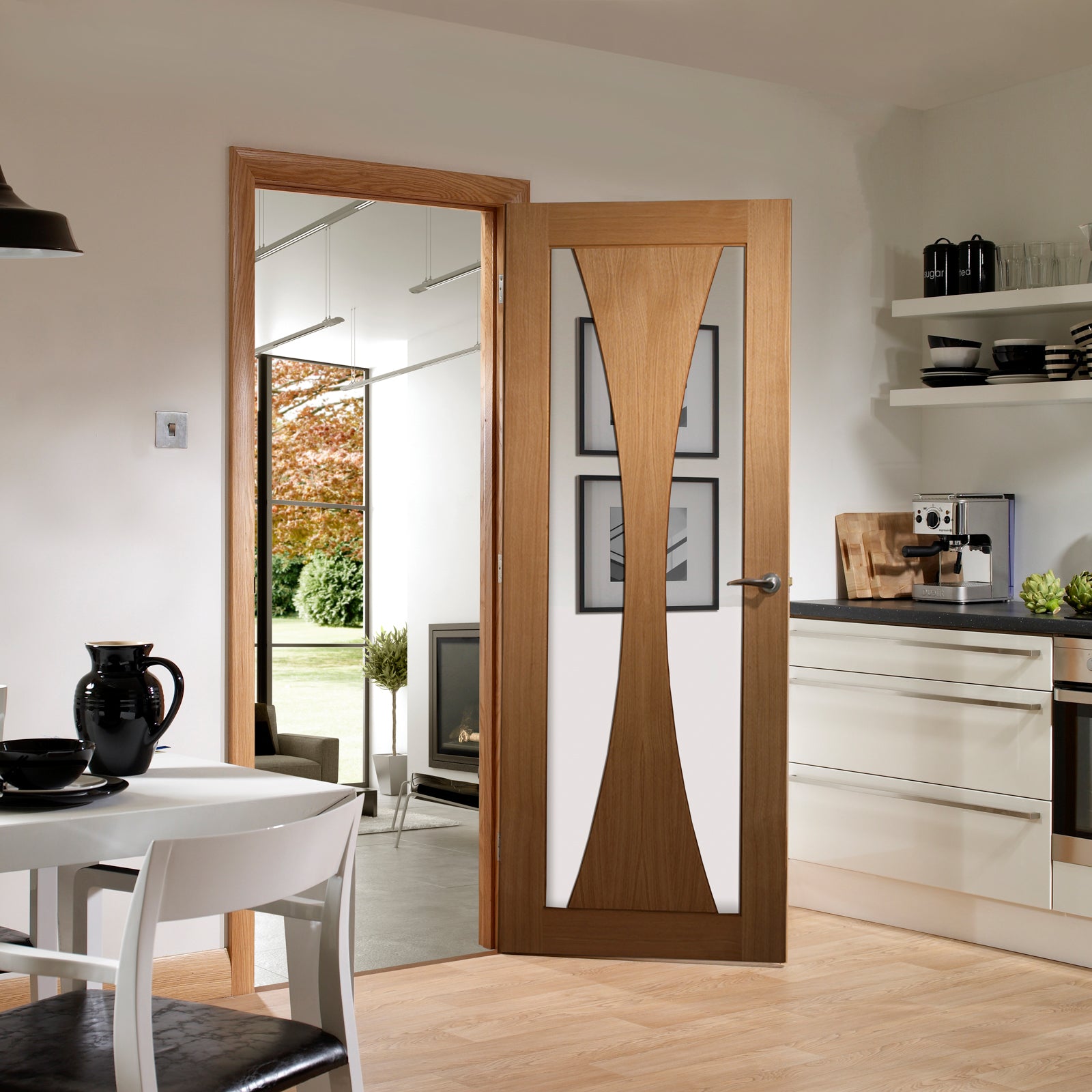 SHOW Internal Oak Verona Door with Clear Glass Fire Door lifestyle