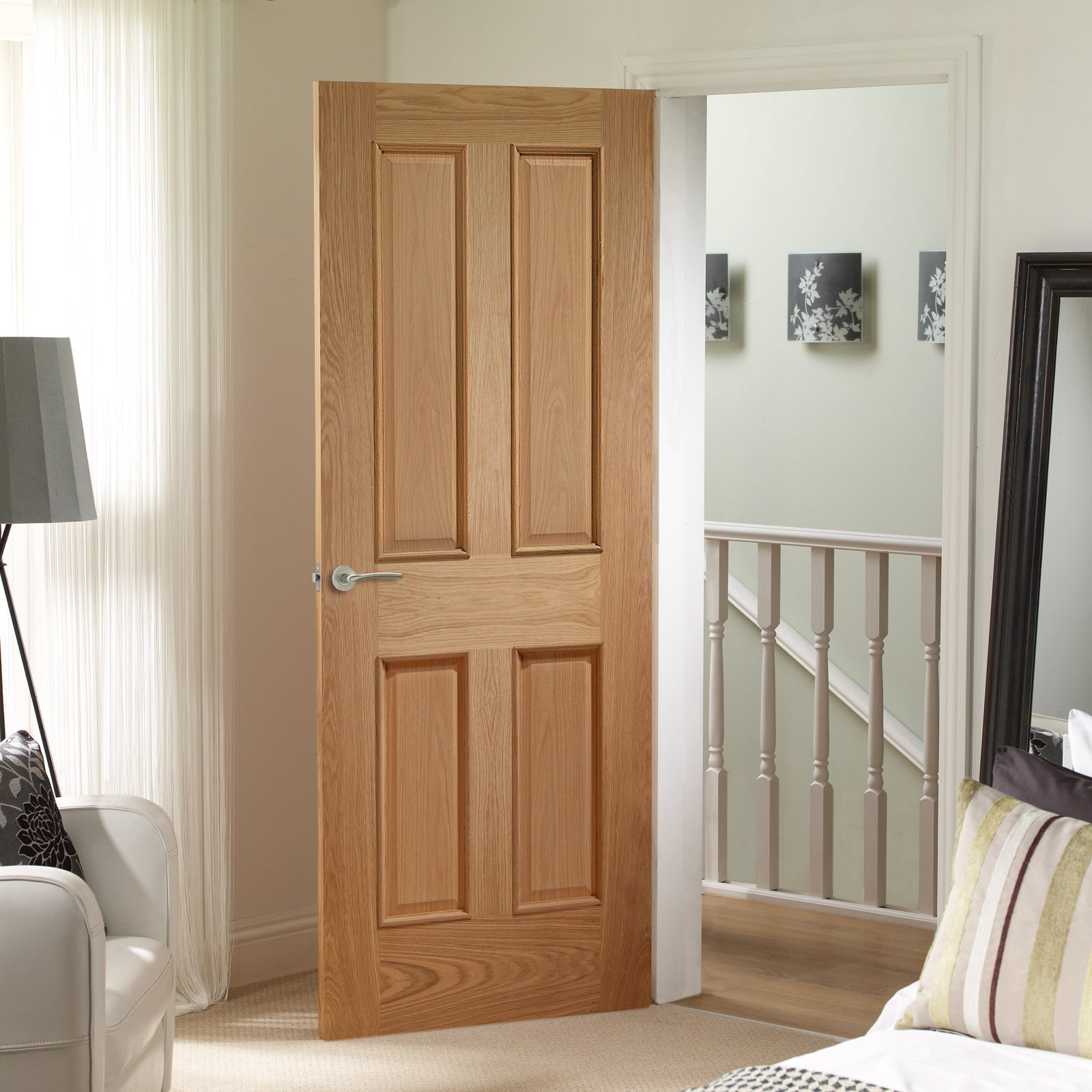 SHOW Internal Oak Victorian Fire Door with Raised Mouldings lifestyle
