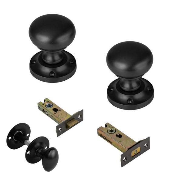  Victoria Door Knob in Matt Black 3 inch Bathroom Set