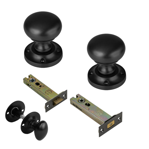  Victoria Door Knob in Matt Black 4 inch Bathroom Set