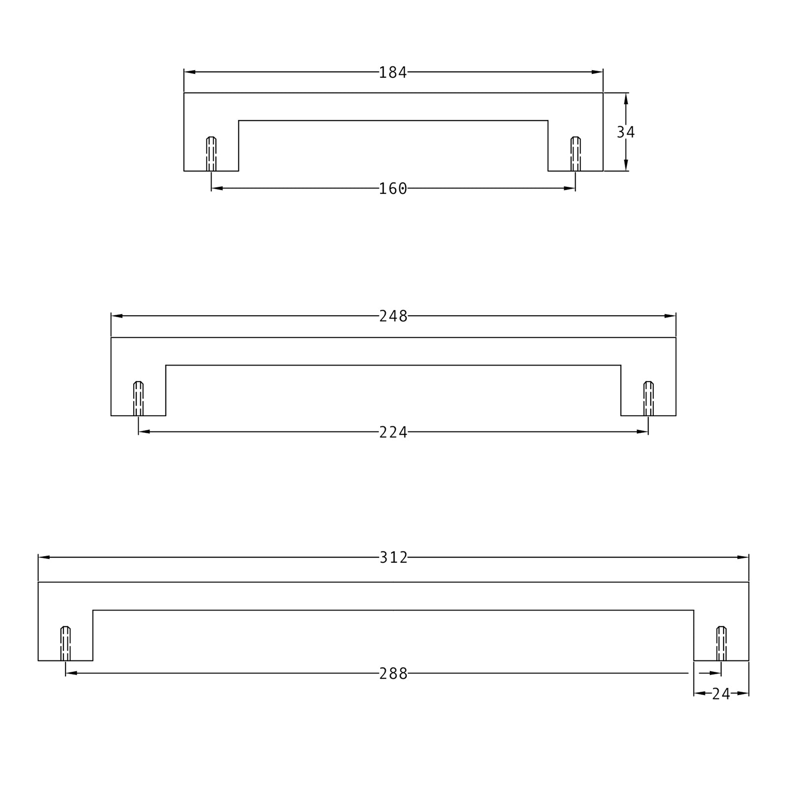 SHOW Technical drawing of Metro Cabinet Pull Handle