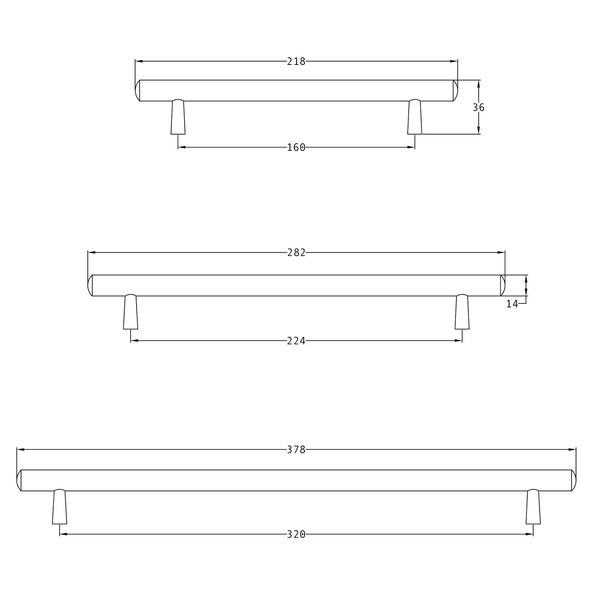 SHOW Technical drawing of T-Bar Cabinet Pull Handle