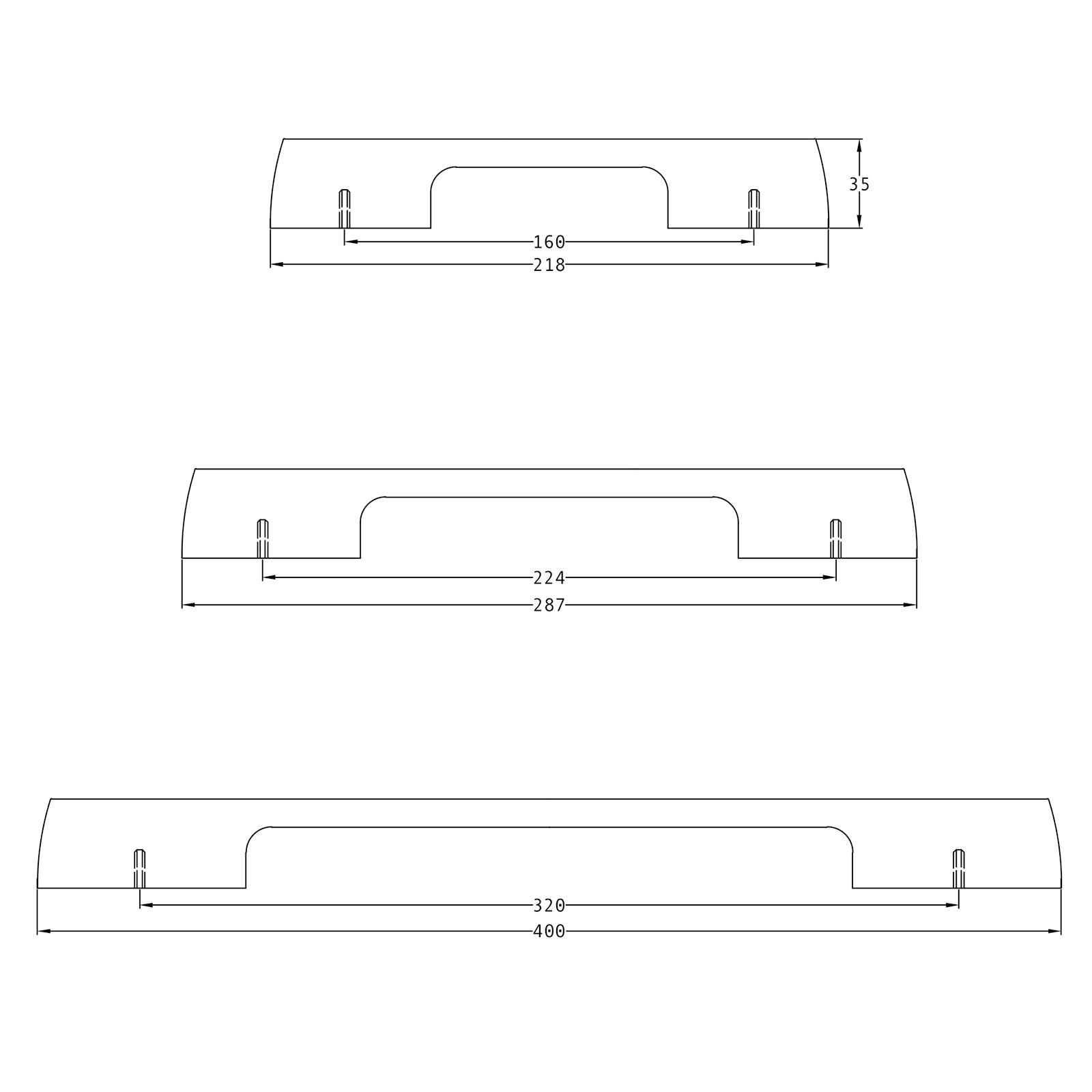 SHOW Technical drawing of Slim metro Cabinet Pull Handle