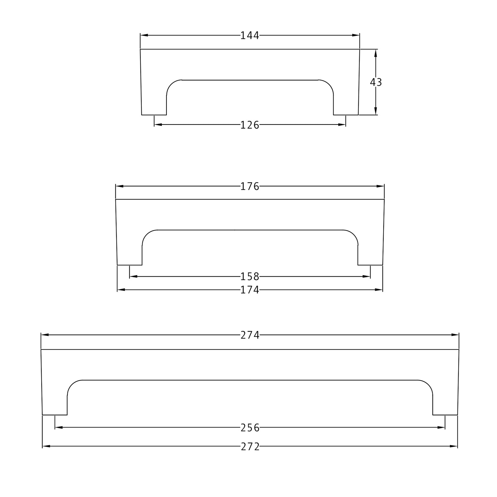 SHOW Technical drawing of Gio Cabinet Pull Handle