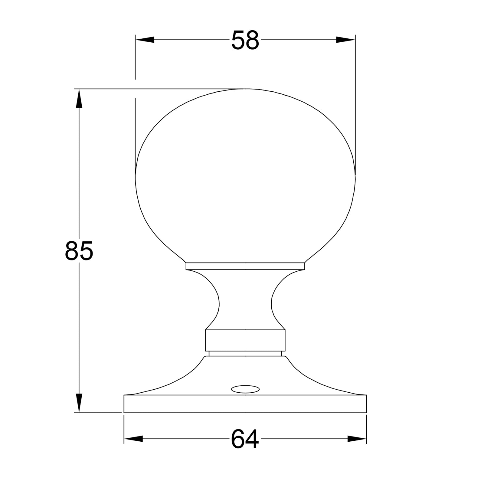 SHOW Technical Drawing of Westminster Door Knob on Rose